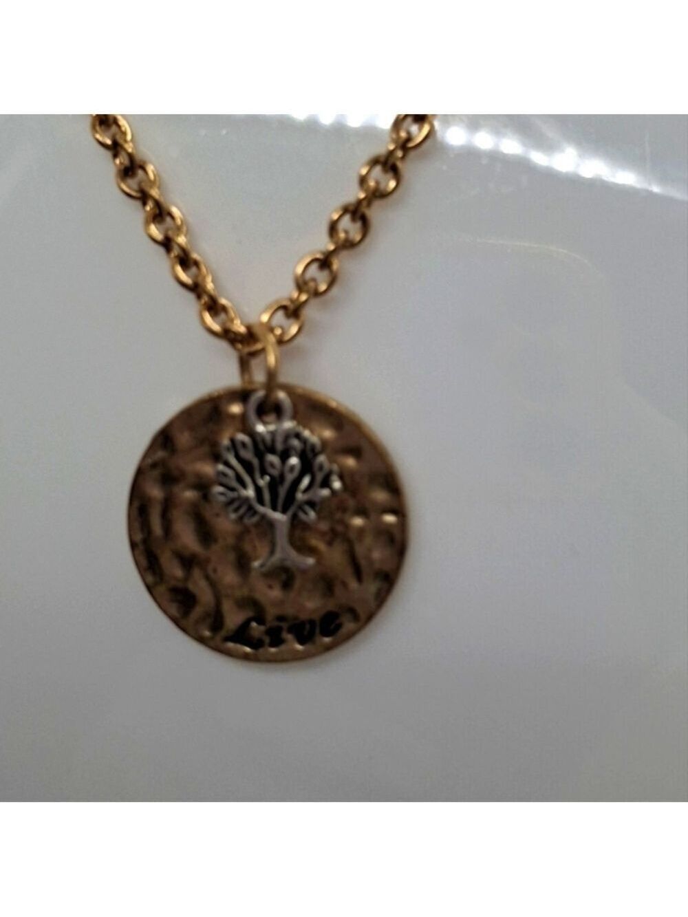 Tree "Live" pendant 18" Goldtone chain with extender